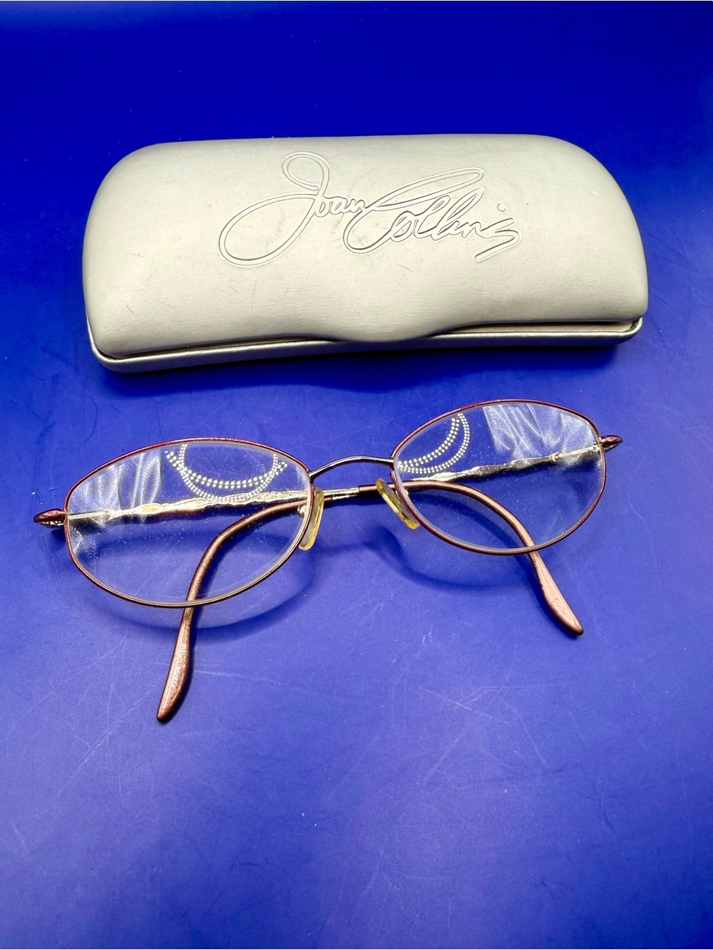 Vintage Joan Collins 9670 Eyeglasses Gold Burgundy Frames + Case 53-18-140